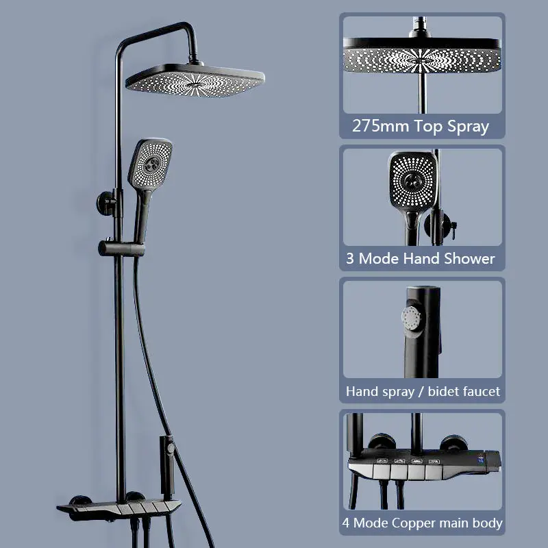 Digital Thermostatic Four Function Piano Key Shower Set Bathroom Faucet Bathtub Tap Shower Panel