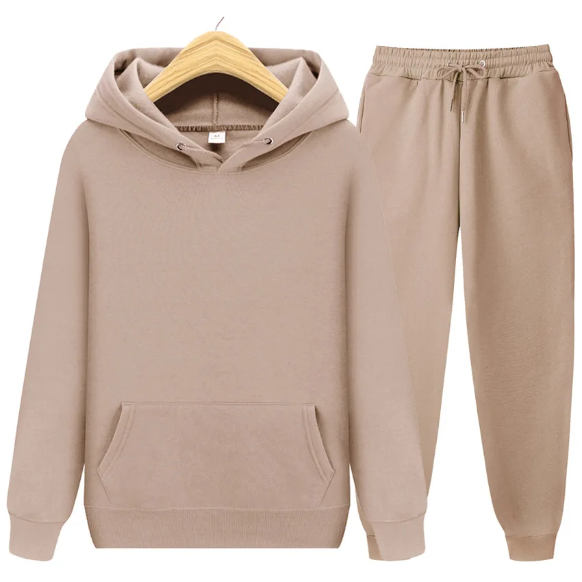  Custom Logo Women/Men Winter Long Sleeve Crew Neck Hoodie Top Causal Trousers Set Fashion Latest Design Tracksuit 15