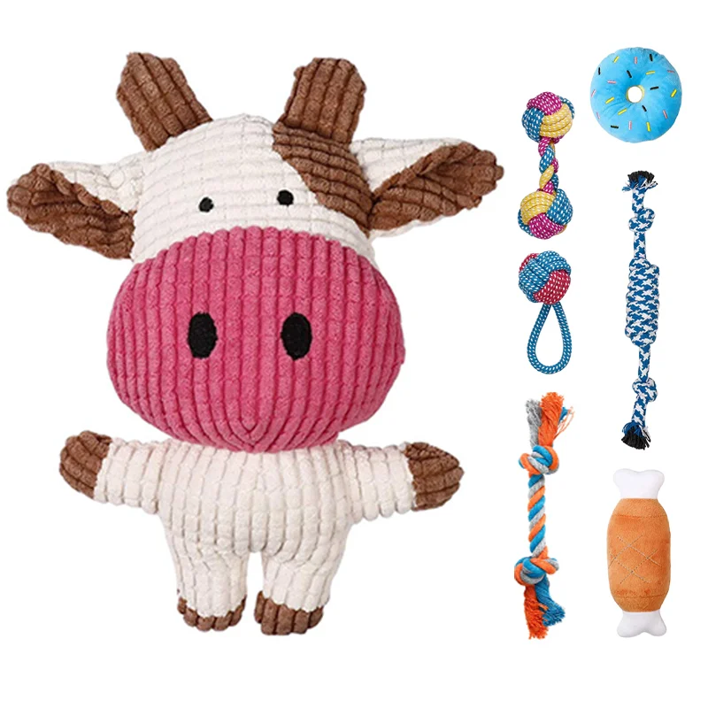 2021 Amazon 7 упаковок милый теленок скрипучий прочный щенок Прорезыватель игрушки набор веревка щенок игрушка Жевательная собака игрушки для щенков