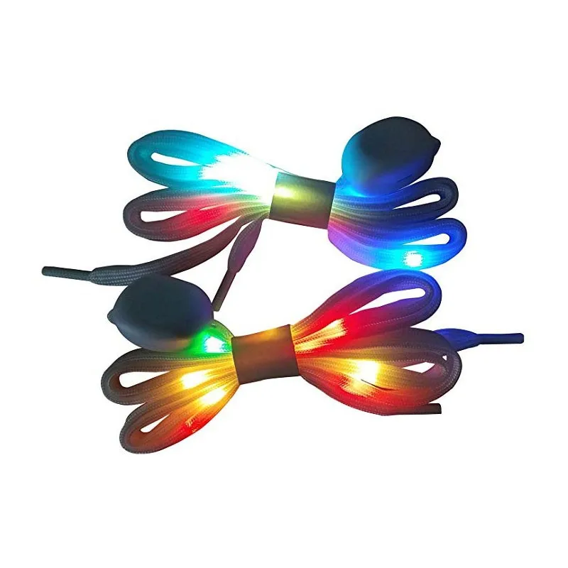 Event Party Supplies LED Flashing Nylon Polyester Rainbow Color LED Shoelaces Flashing Shoe lace luminous shoe laces Flat Glow