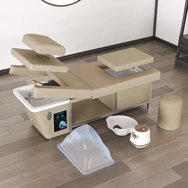 New design hair salon water circulation head therapy washing bed electric thai style treatment shampoo chair with foot spa