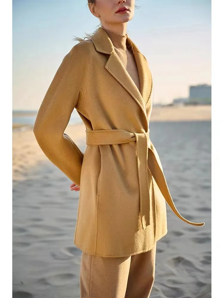 custom woman Winter Clothes 100% Cashmere coat  Wool Coat For Women Ladies factory price ShenZhen lily cheng