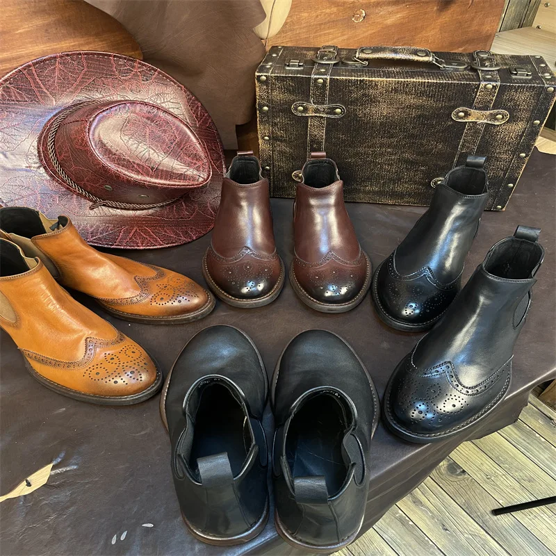 Classic handmade horse leather boots Chelsea boots four seasons fashion casual leather ankle boots