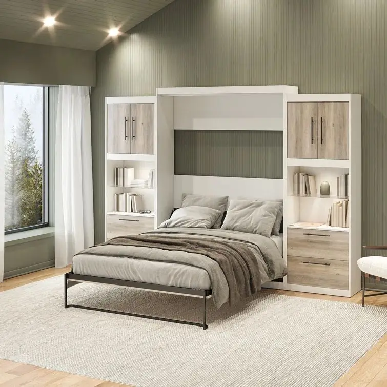 OEM Wholesale Price Customized Folding Wall Bed for Bedroom Wall Bed with Bookshelf and Smart Hidden Table