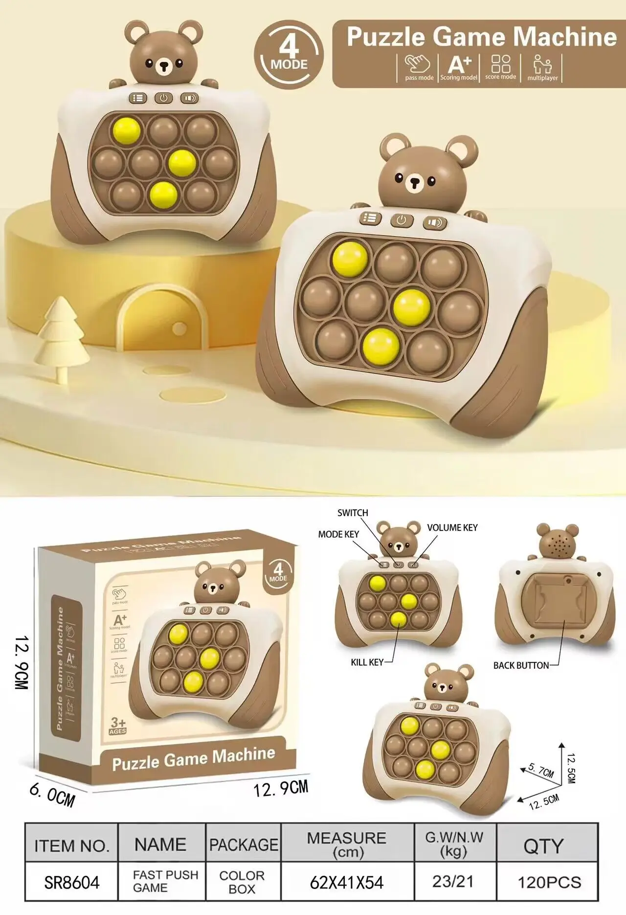 2024 New electronic push game Handheld Decompression Silicon Fidget toys Spin football memory light up puzzle game For Children