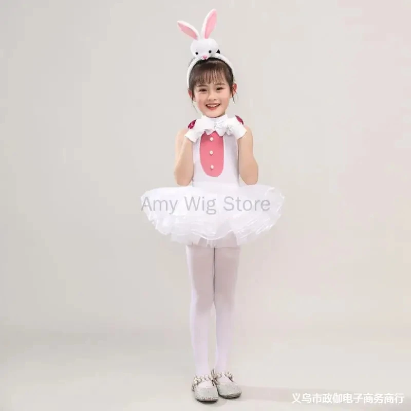 Pink Bunny Rabbit Tutu Dress With Accessories Headband Girls Birthday Party Easter Cosplay Costume Kids Halloween Outfit