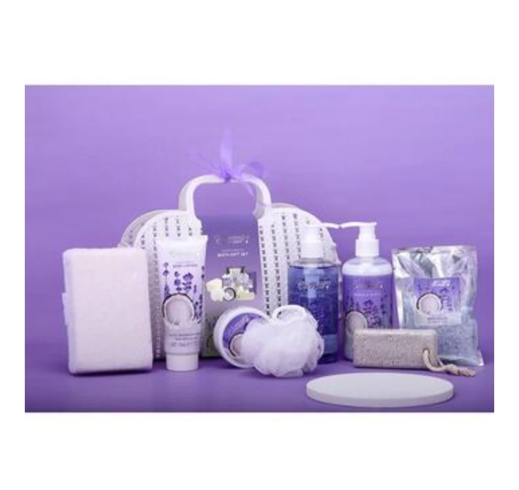 2023 Good quality women beauty natural lavender shower gel shampoo bath salt bath spa gift set with basket