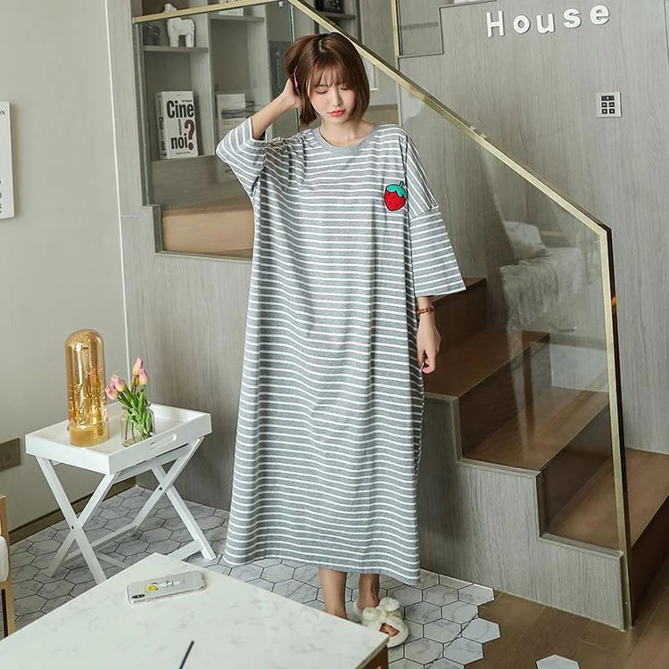 Wholesale Fashion Sleep Wear Pyjama Dress Pjs Stripe Piyama Wanita Murah Baju Daster Cute Pajama Hot Night Dress Gown For Women