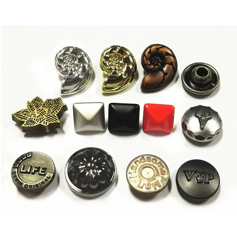 Factory custom logo engarve gold copper solid decorative buttons and rivets for jeans