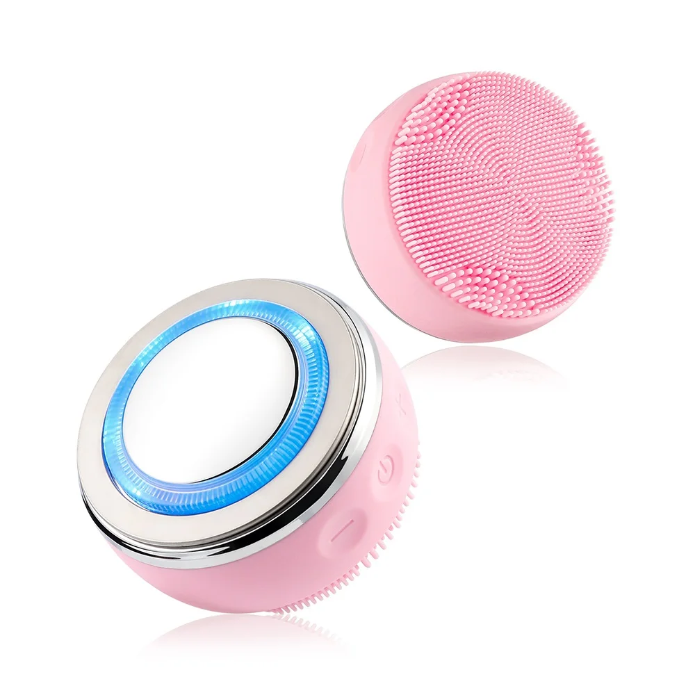 4 LED Color Light Skin Care EMS Vibration Exfoliate Sonic Silicone Facial Cleansing Brush