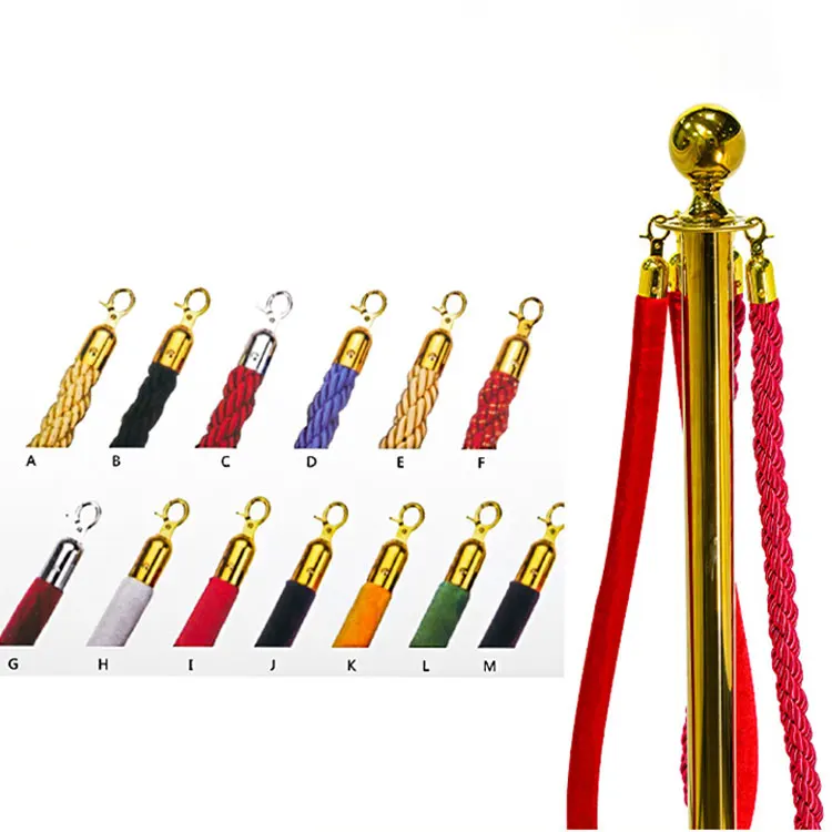 Stainless  Customized Luxury Traffic Stanchion Retractable Belt Queue Line Crowd Control Stanchion Stand  Red Twisted Rope