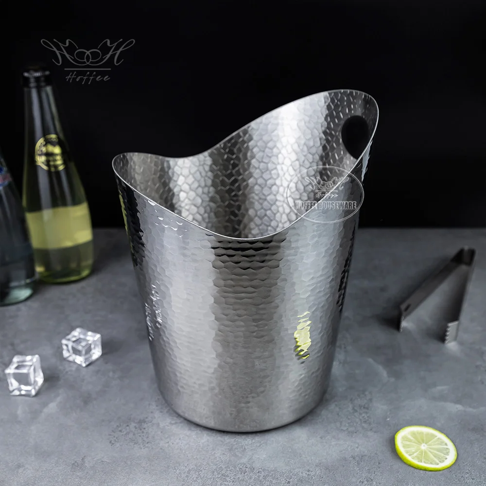 Morden Hammered 5L Metal Cooler Wine Bucket Stainless Steel Beverage Tub Champagne Beer Bottle Ice Bucket for Hotel Bar Party