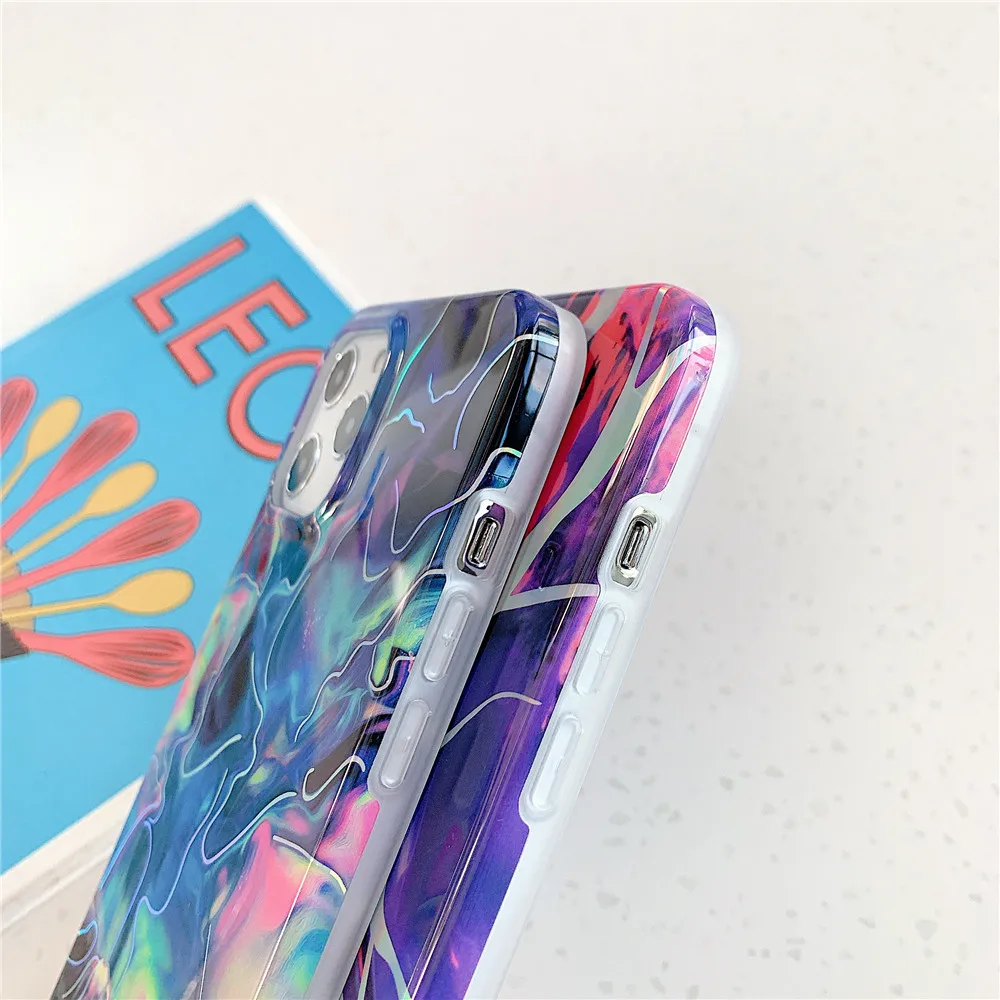 Laser Gradual Color Marble Phone Case For iphone 13 12 11 Pro XS Max XR X 7 8 Plus SE 2020 Case Cover Soft Silicone Shell Coque