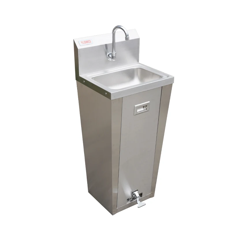 Commercial hand wash sink With dustbin Foot operated ss sink with Backsplash