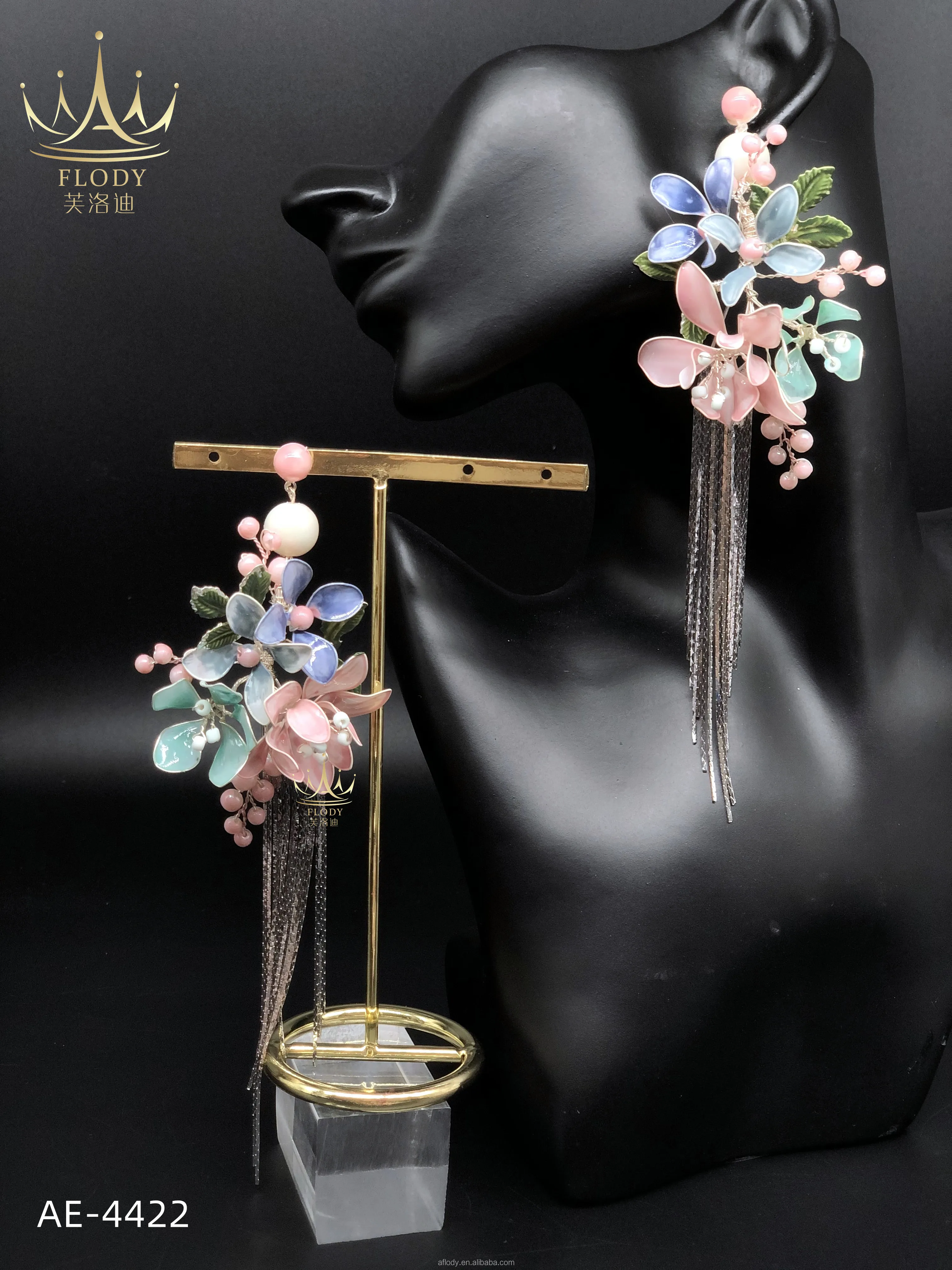 AE-4422 AFLODY hot sale Factory wholesale Custom jewelry handmade color flower Hoop Earring Luxury Girls bridal hair accessories