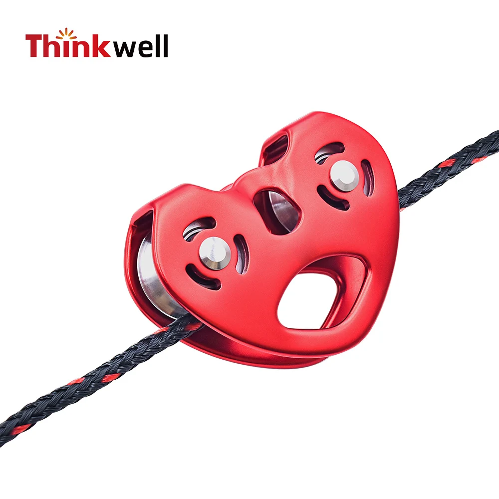 25KN Outdoor Travel Kits Aluminum Snatch Block Double Zip Line Heart Type Multipurpose Pulley