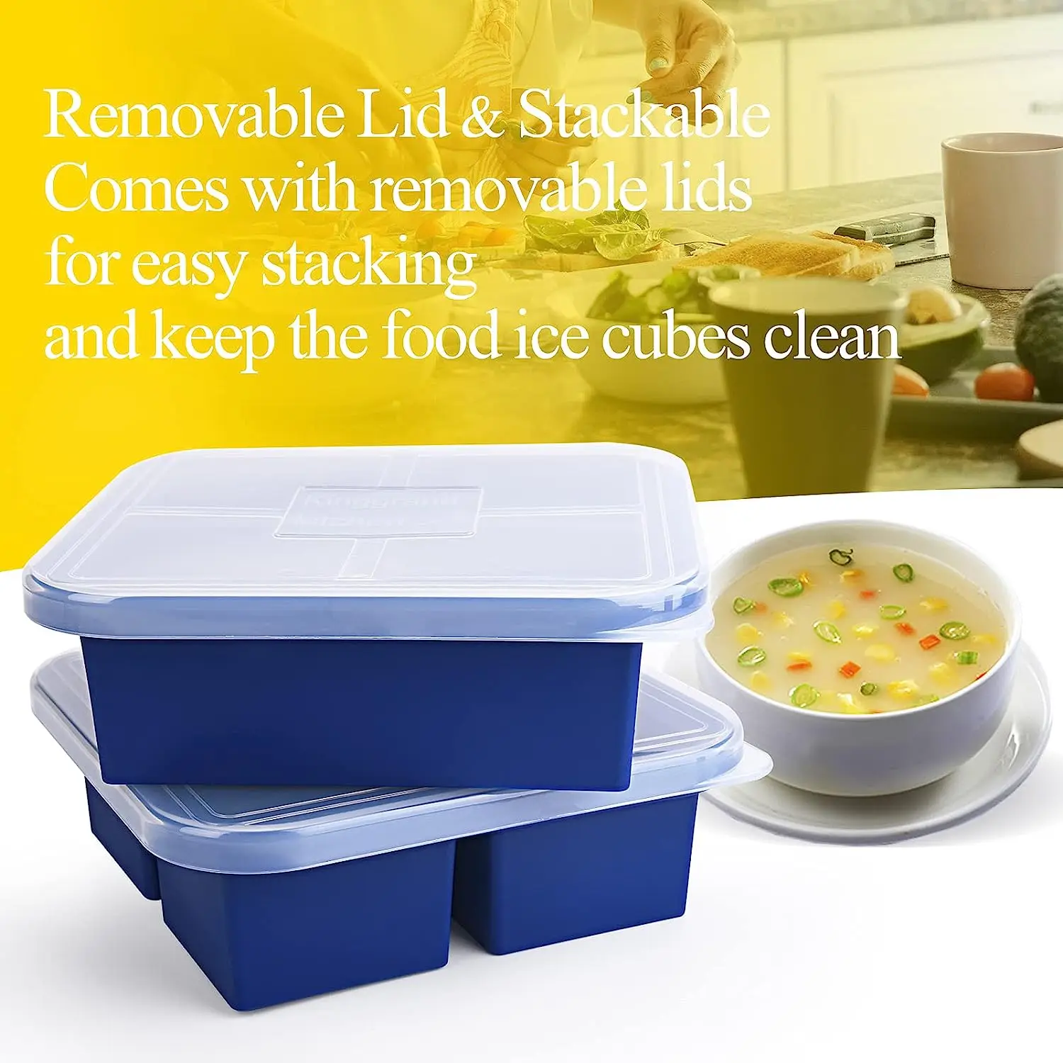 2024 Order directly new arrival oem reasonable price 4 pack plastic silicone soup ice cube freezer trays mold set with lid large