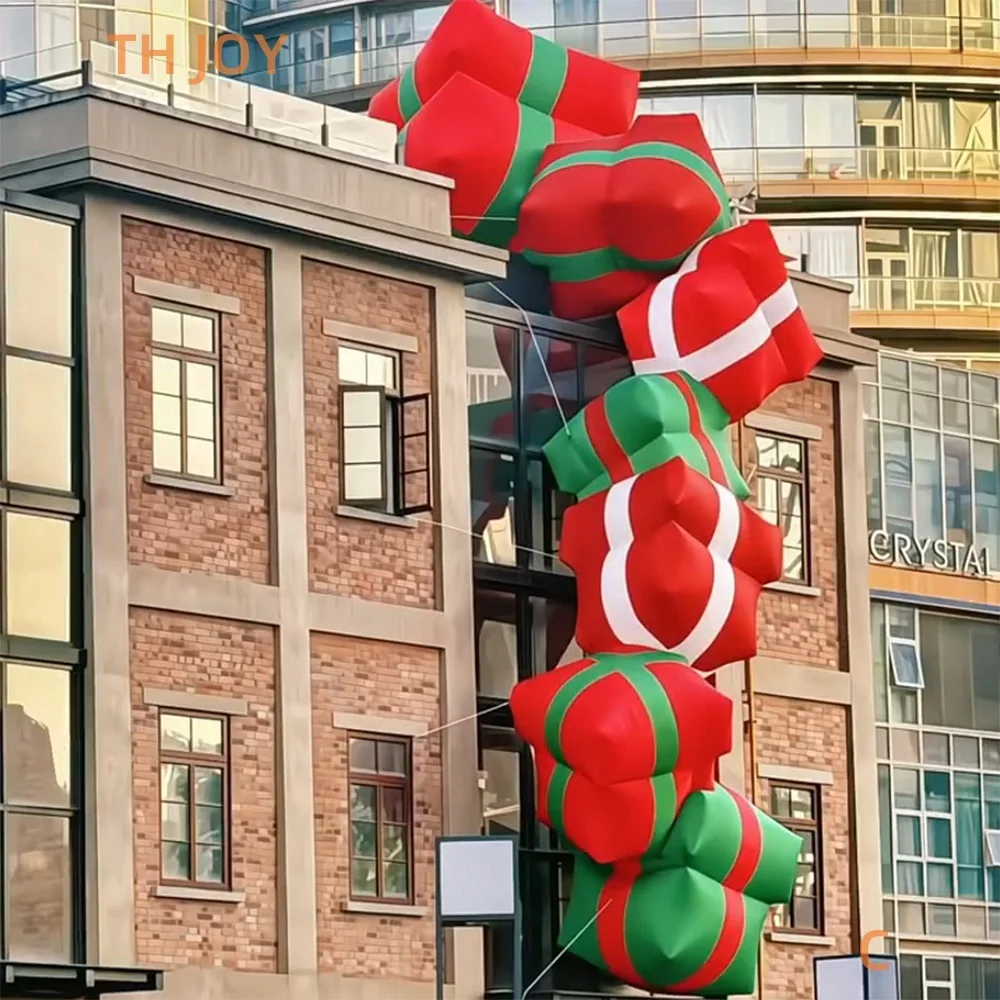 Free air ship to door, 8m long Custom Inflatable Christmas Gift Box for Holiday Decoration, inflatable gift boxes with light