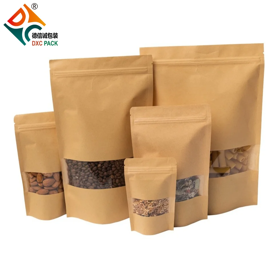 Stand up Snack food tea packaging Kraft paper bag with window