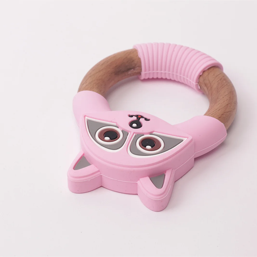 teether on wooden ring  baby rattle teether  Toy for Babies and infants ChewSoothing teething Chain Ring Food Grade.