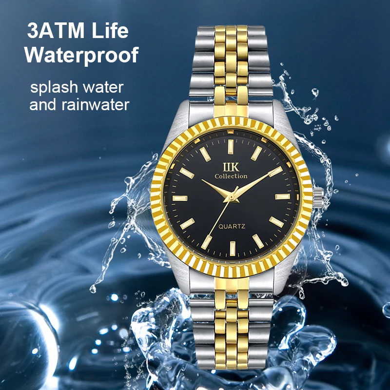 Classic Style IIK Watches Quartz Movement Alloy Metal Golden Luxury Steel Mens Watch