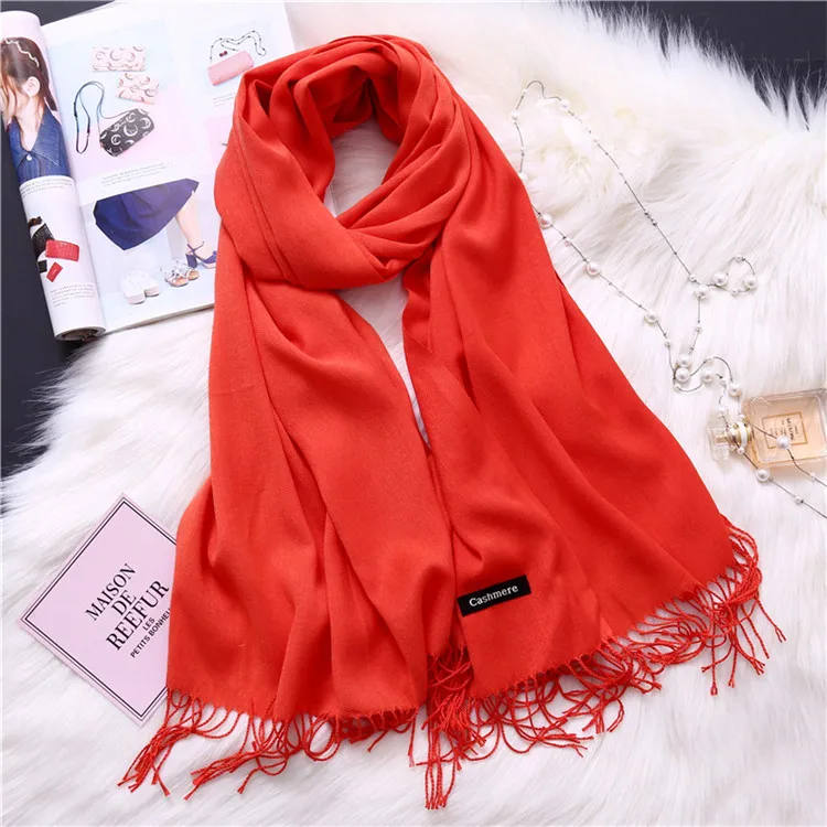 Cashmere Scarves Women Solid Color Long Scarf Tassel Casual Lady Winter Female Shawl Scarf