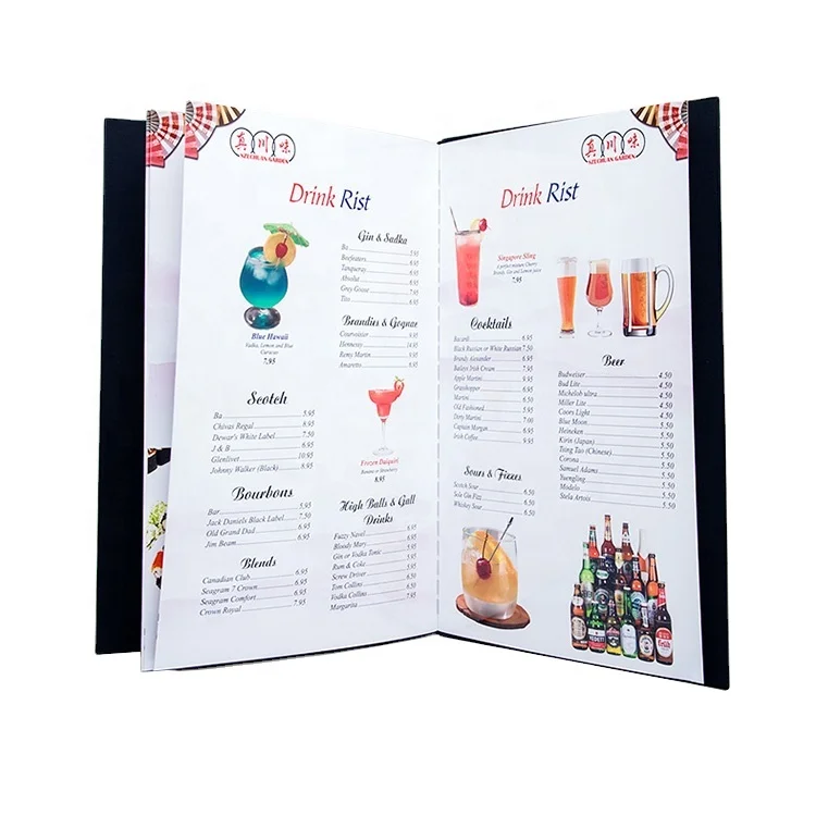 
custom printing leather hotel folding menu cover book folders for coffee 