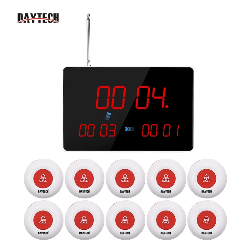 Daytech E400-10 1500 Feet 3 Digital Carousels Restaurant Calling System Pager with 10 Call Buttons for Cafe Nursing Home