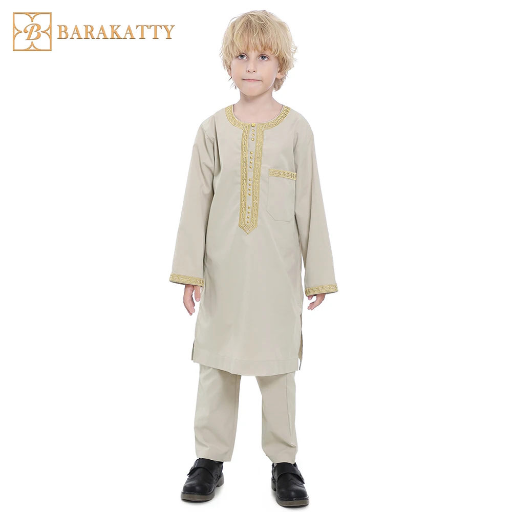 Factory Direct Wholesale Customizable Spot Middle East Teen Boys Embroidered Muslin Robe Suit