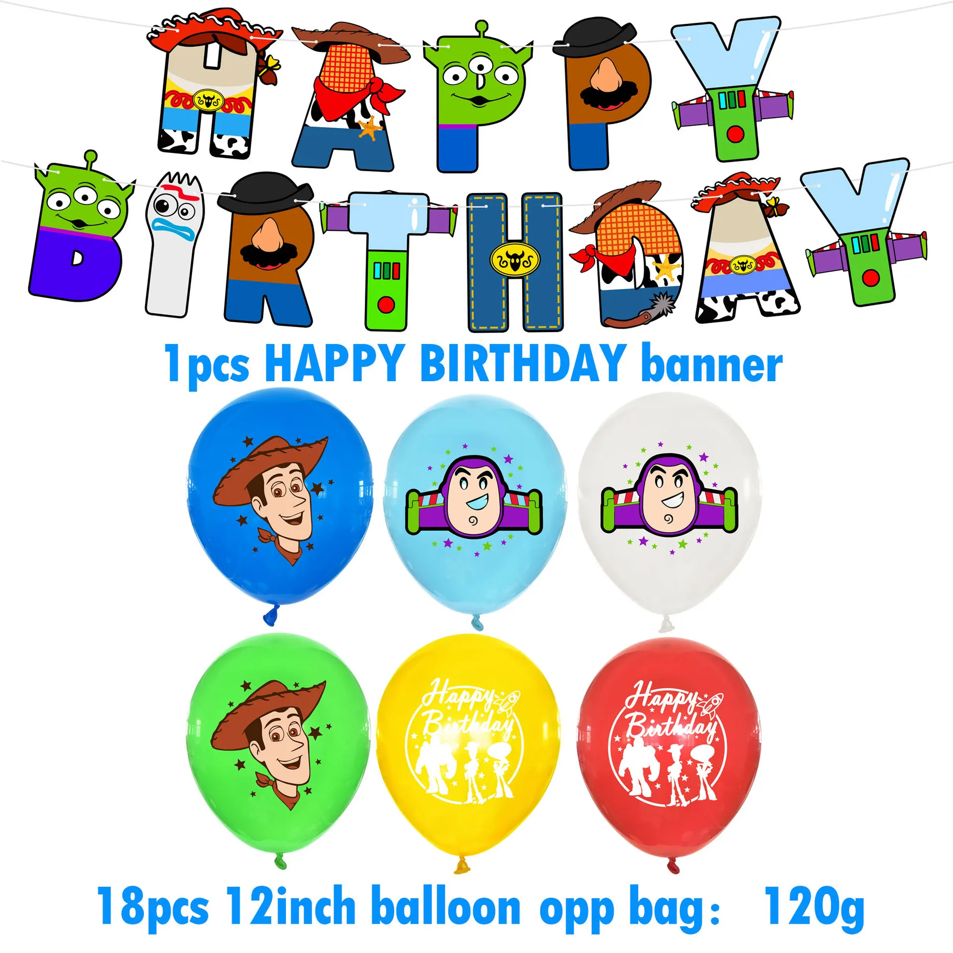 2022Hot Cartoon Toy Story Themed Banner Latex Balloon Set Cake Plugins Happy Birthday Kids Decorate Party Supplies