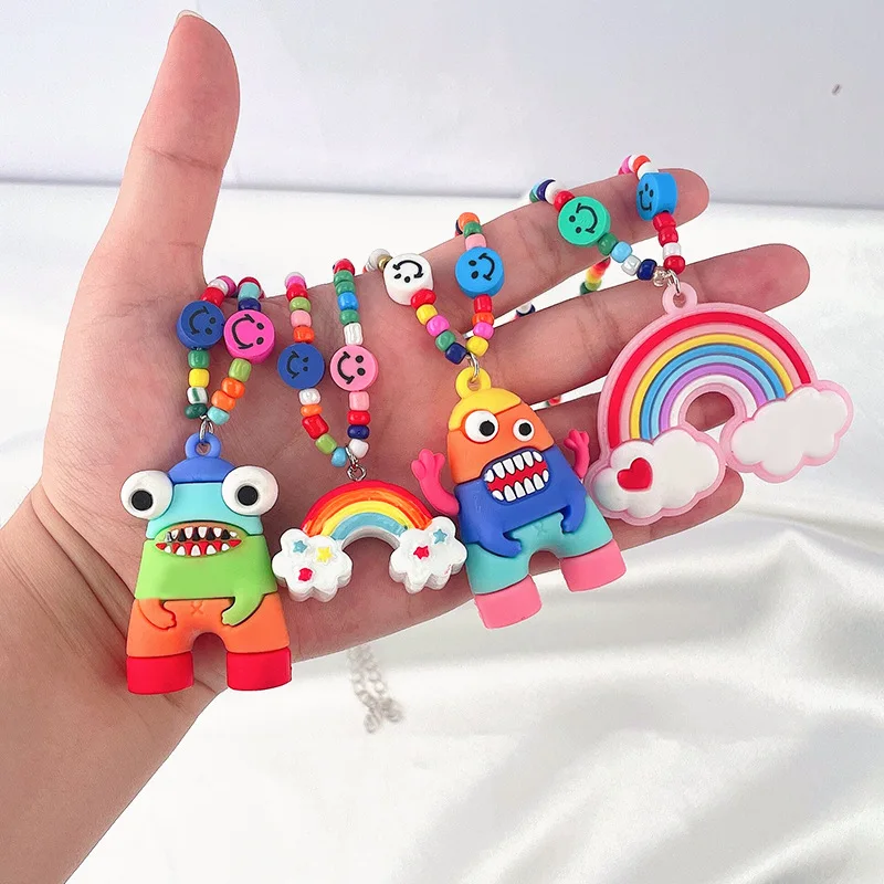 Internet celebrity jewelry rice bead necklace hop dice smiley collarbone chain female monster pendant Korean