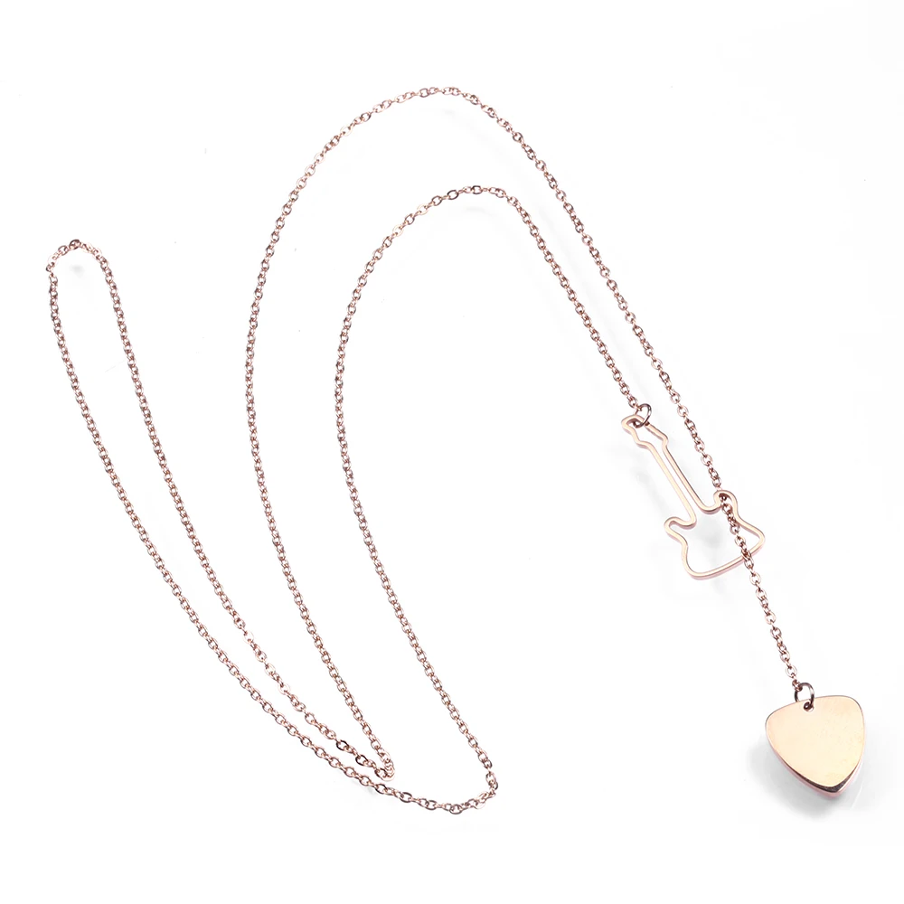 Hot Stainless Steel Music Series Gold Guitar Picks Shaped  Pendant Necklace