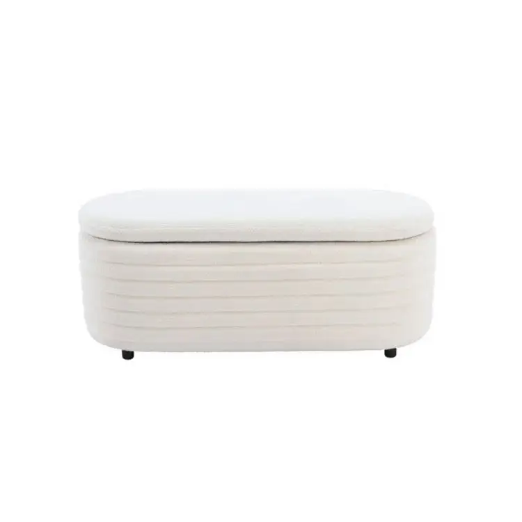 Hot Sales Modern Lambswool Bedroom Upholstered  Ottoman Footrest With Wooden Legs Benches