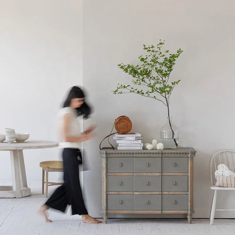 French Vintage Country Style Living Room Furniture  Recycled Pine Storage Chest Wood Cabinets