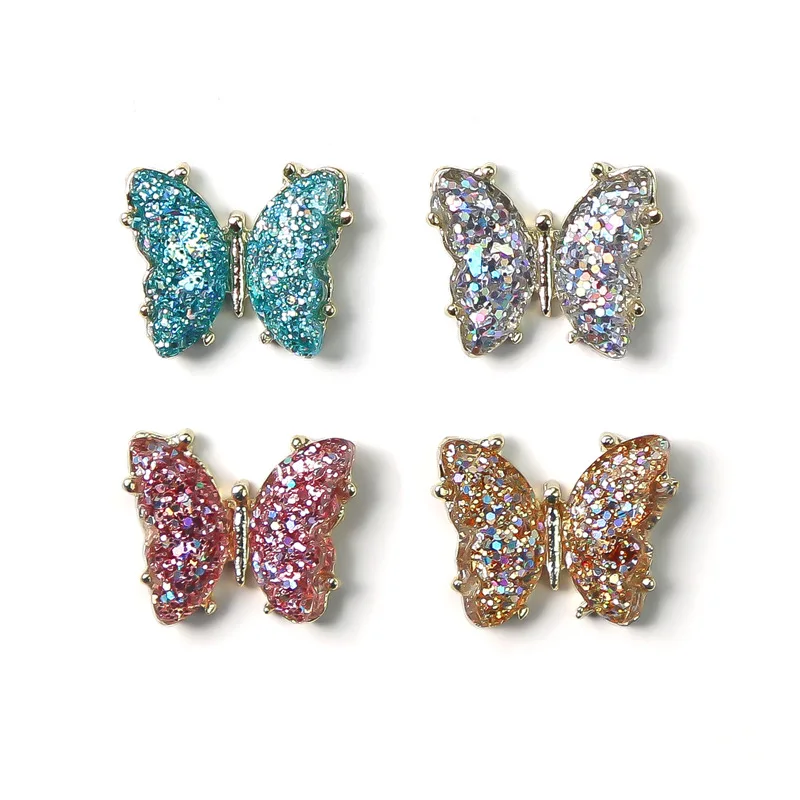 Factory Price Aurora Colorful Butterfly Nail Rhinestones 3D Metal Alloy Silver Bows Nail Art Charm Decoration Supplies