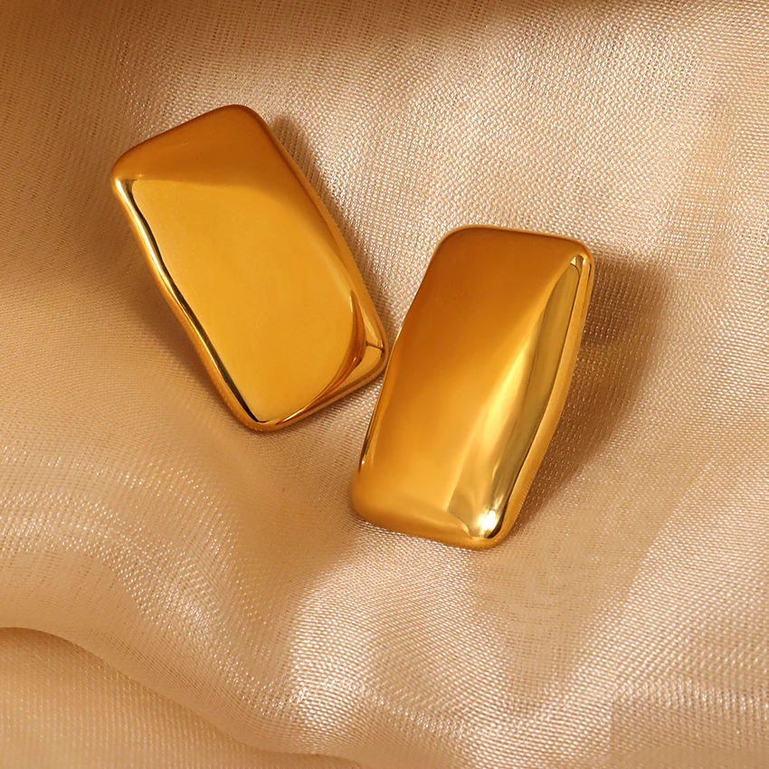Classic Vintage Fashion Jewelry Stud Earrings PVD 18k Gold Plate Titanium Earrings Chunky Square Fancy Earrings
