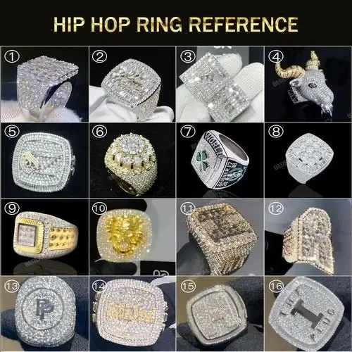 Wholesale VVS Moissanite Diamond Hip Hop Ring Six-pointed Star Baguette Cut 925 Silver Hip Hop Jewelry Custom Championship Rings