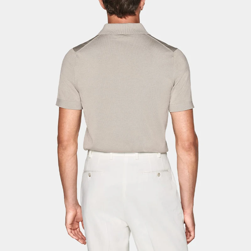 High quality custom luxury silk and cotton light grey sweater summer knitted men polo shirts