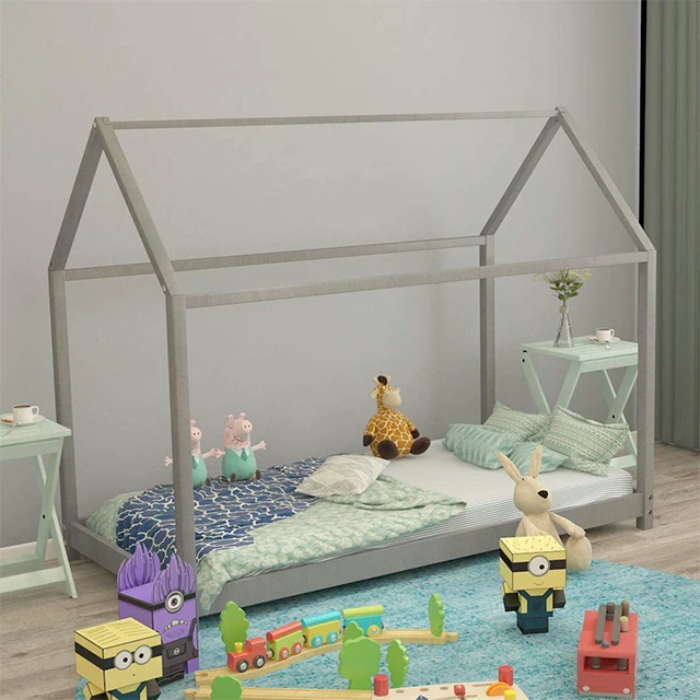 Простая однотонная деревянная главная спальня детская кровать