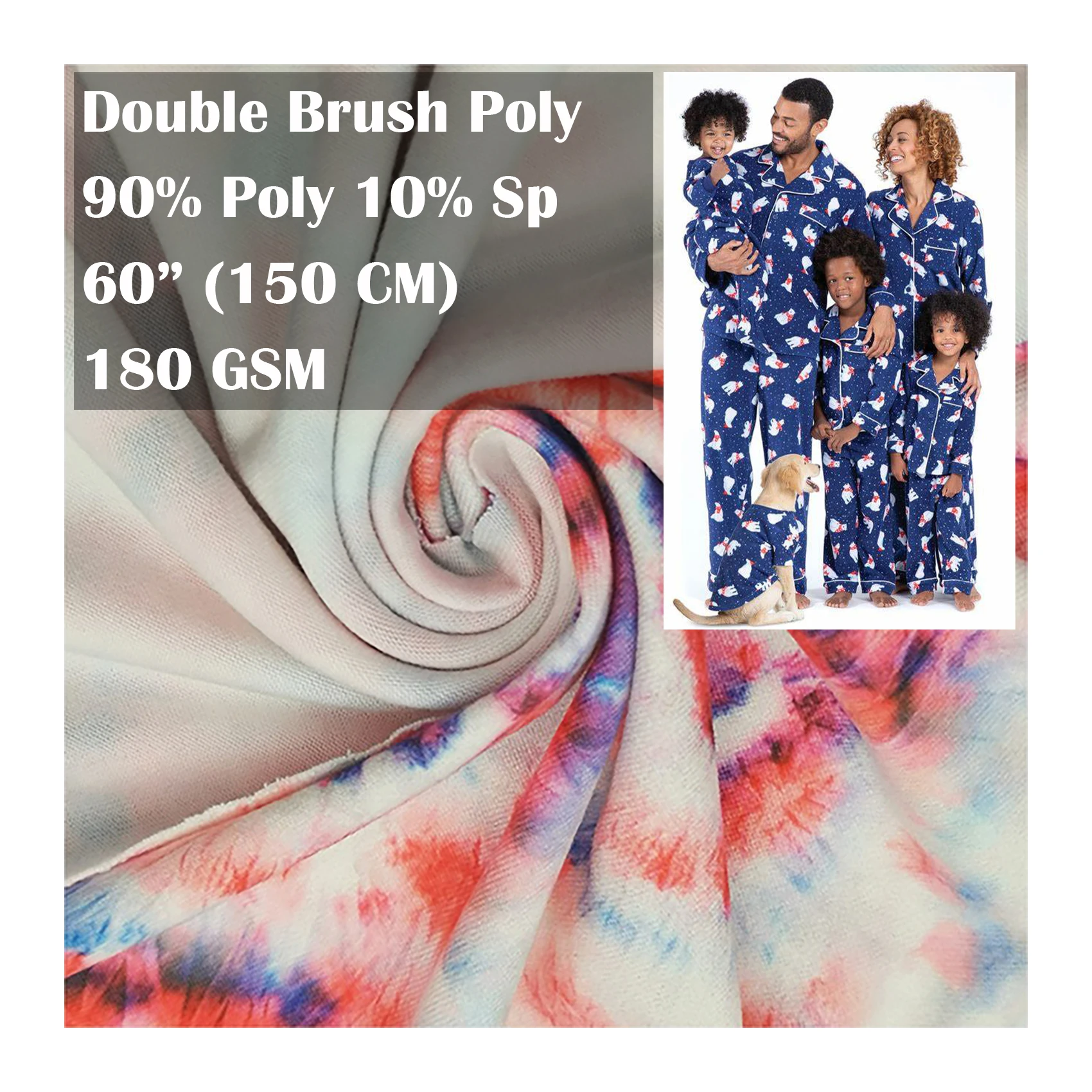 100% Polyester No MOQ double side brushed Polyester spandex printed recycled DBP fabric for dress pajamas shirt hair bow