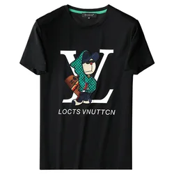 Chaopai Cartoon Embroidered Round Neck Short Sleeve T-shirt 1:1 designer clothes