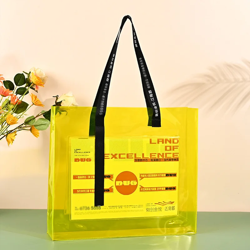 2022 Promotional Custom Large Women Travel Waterproof Beach Tote Bags Clear Candy Color Transparent Neon PVC Handbag With Logo