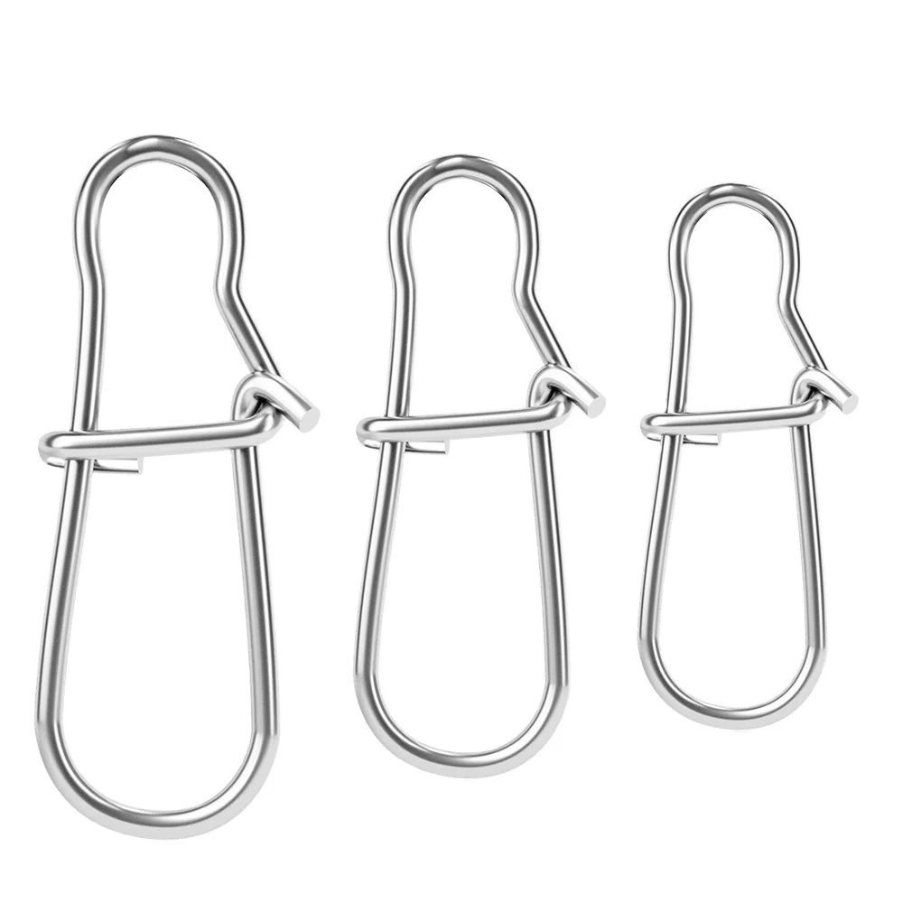 New 10 Sizes Stainless Steel Heavy Duty Long Line Reinforced Connector Swivel Snap Fishing Hook Pin for Accessories