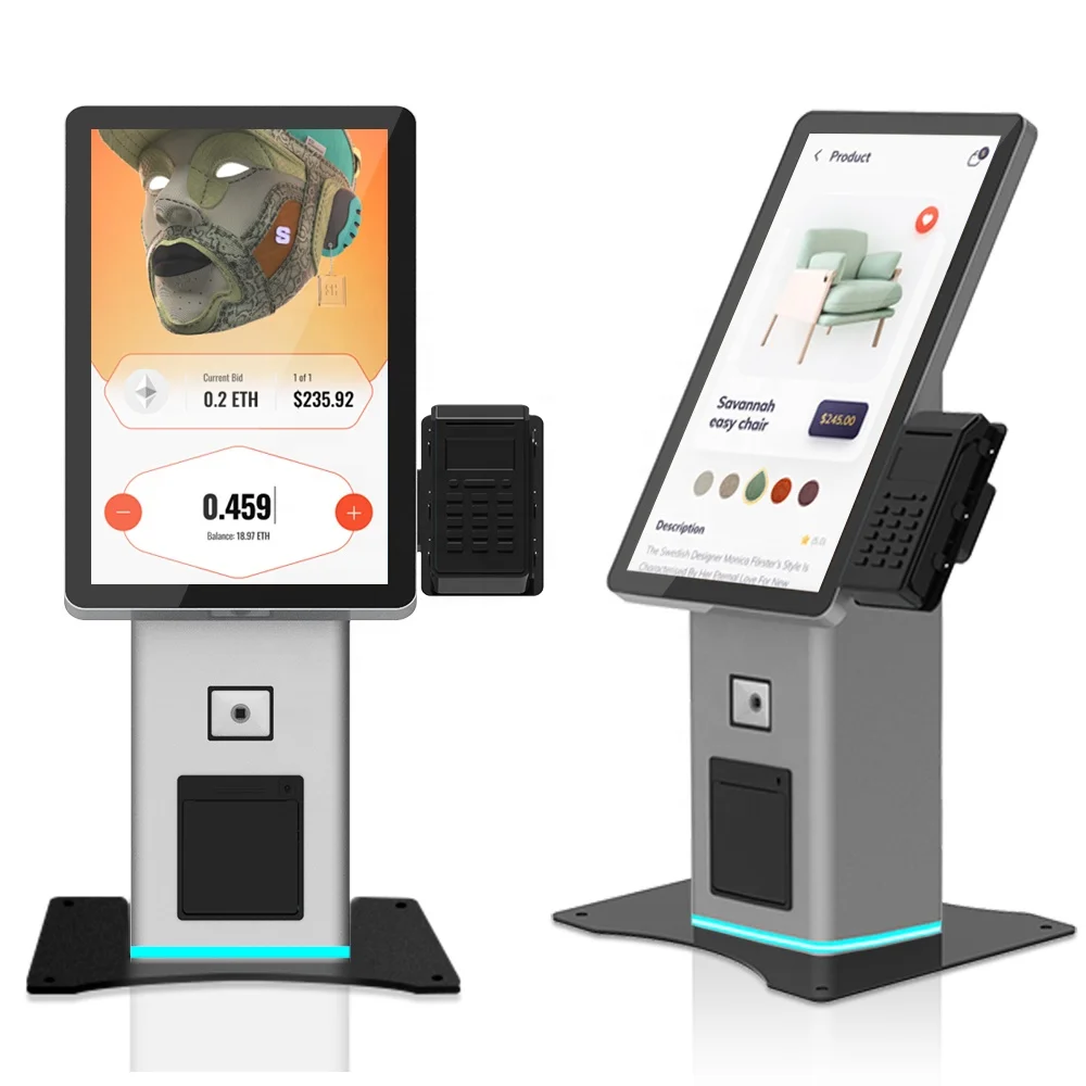 21.5' touchscreen all-in-one Pos kiosk queue bank restaurant hotel self service ordering kiosk service with card reader holder