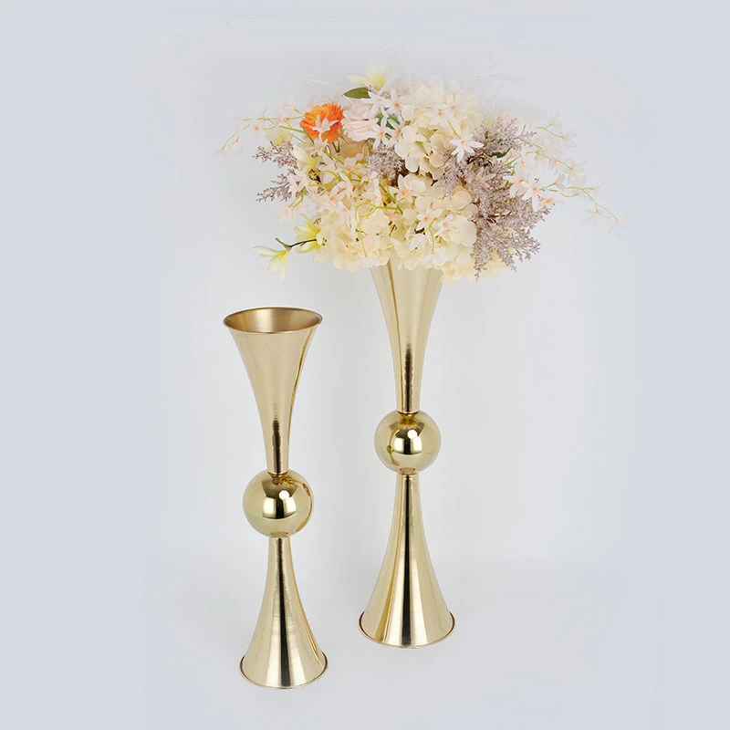 Nordic Style Gold Metal Luxury Flower Container Dual Heads Trumpet Vase Wedding Decoration Home Decor