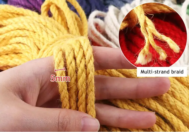 Hot Selling Friendly dyeing 5MM Colored Hemp Rope Non-Elastic Binding Handmade Rope Decorative