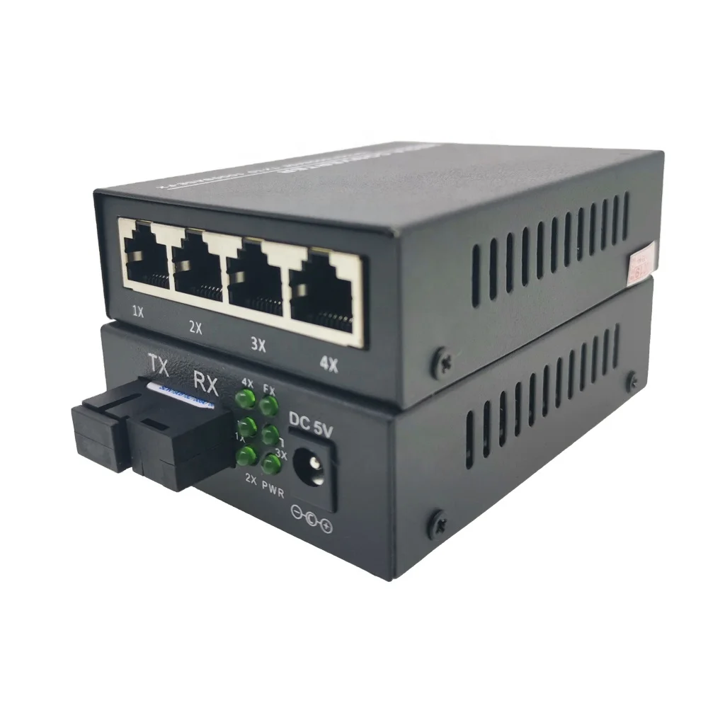 1G4E 1.25G Fiber 4 port 10/100/1000M Gigabit Ethernet Switch  1.25G fiber 4 RJ45 fiber Media Converter