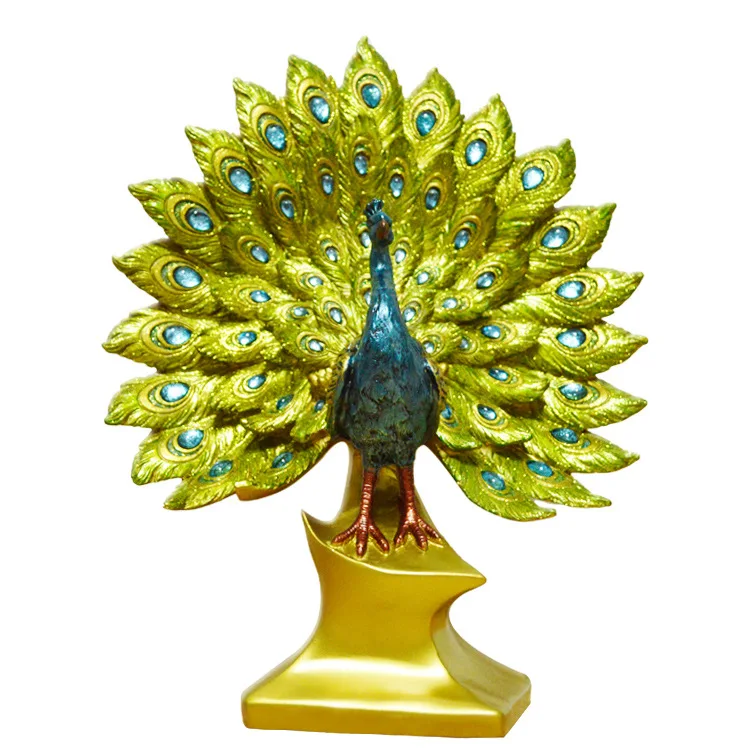 Peacock Statue Collectible Sculpture for Wedding Home Ornament Table Decor