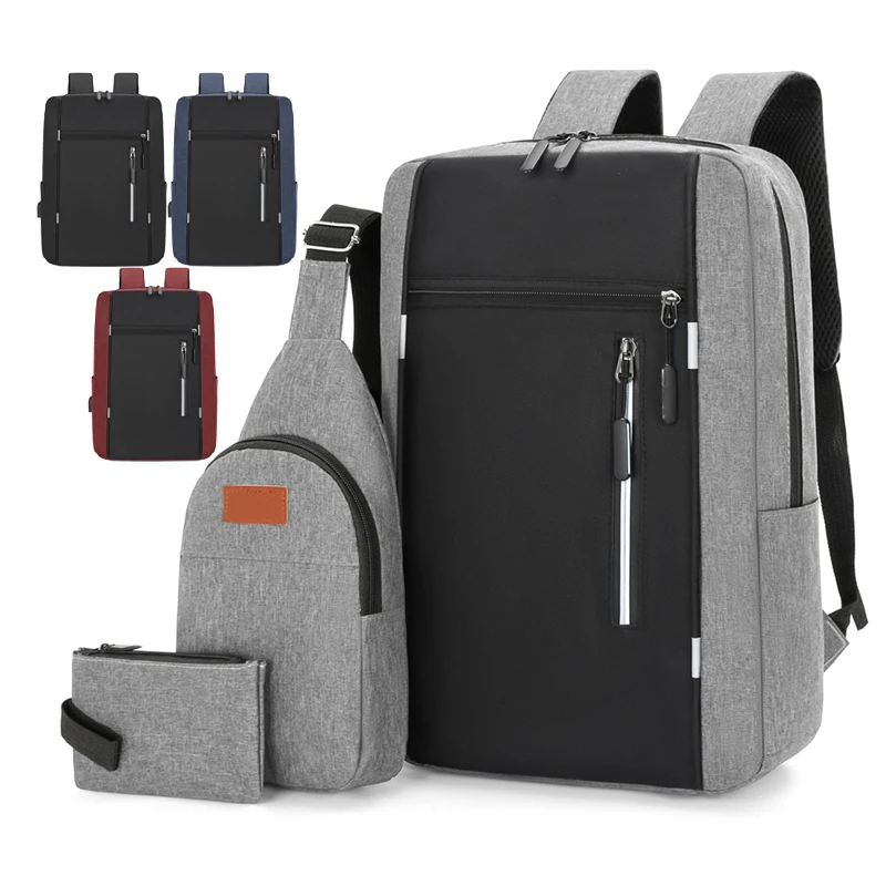 2023 hot selling cheap wholesale price chest bag pencil bag 3 pcs in 1 USB backpack set