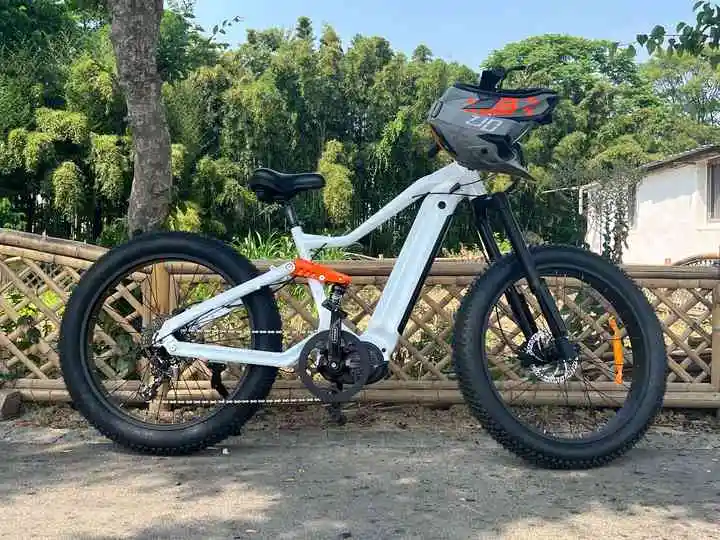 Dual suspension mid drive electric mountain bicycle e-bicycle e-bike with oil brake